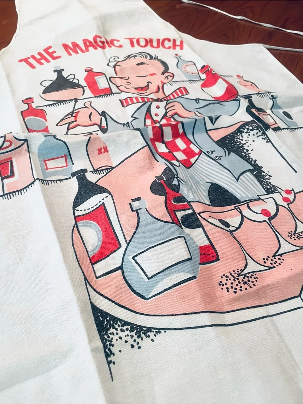 Retro VTG 50s Bar Cocktail Apron Mid Century Novelty Comic Print The Magic Touch